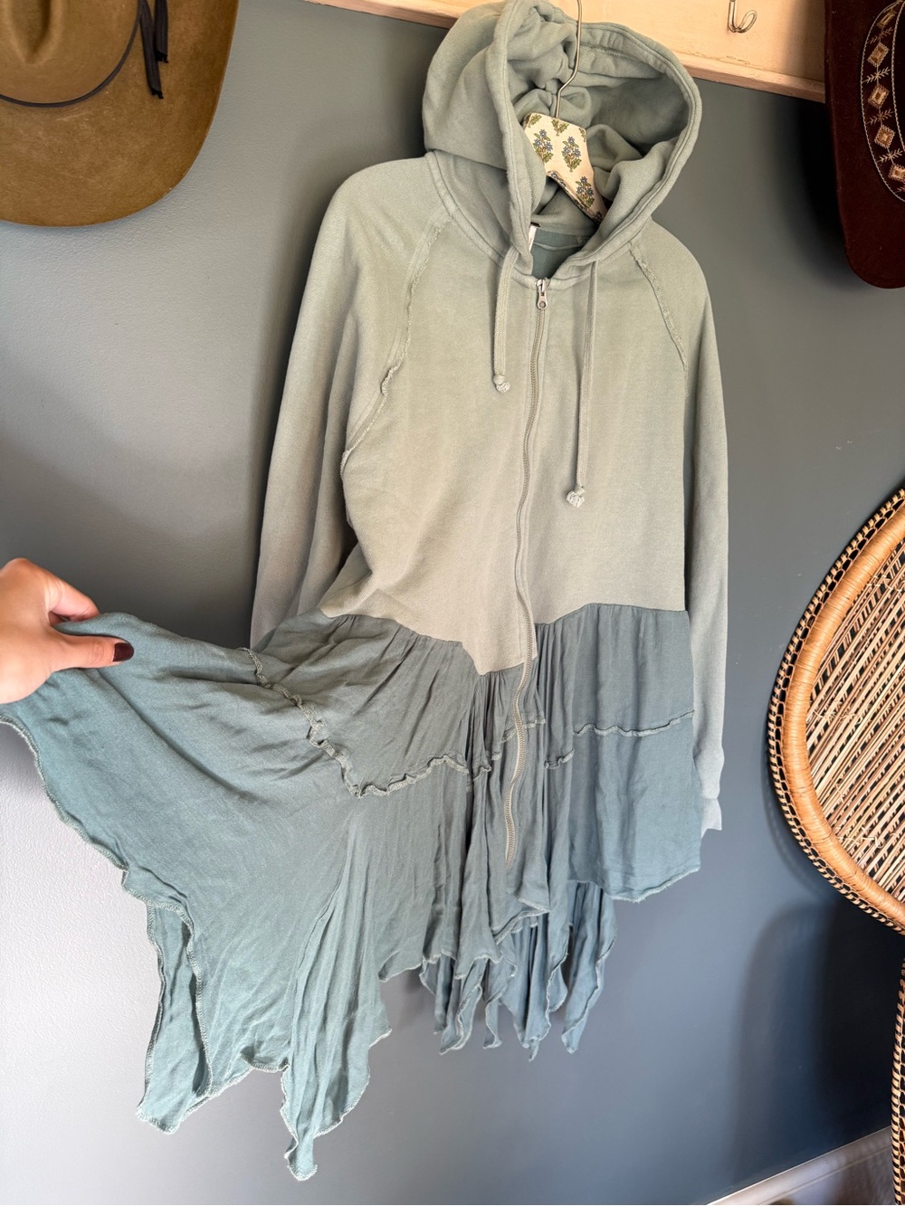 Free People RARE fairy sage moon duster asymmetrical Hoodie Zip-Up Sz small